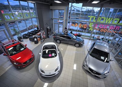 Car showroom with glass walls