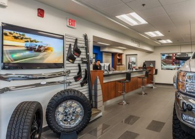 Service counter with a tire display