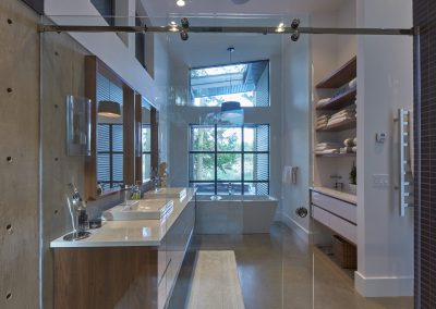 Bathroom with a glass shower and double vanity